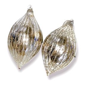2 silver and gold jumbo mercury glass teardrop Christmas ornaments